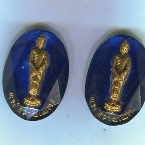 2 Böhmische Motiv Cabochon stehender Shiva, Vishnu, Buddha blau + gold 25x18 mm