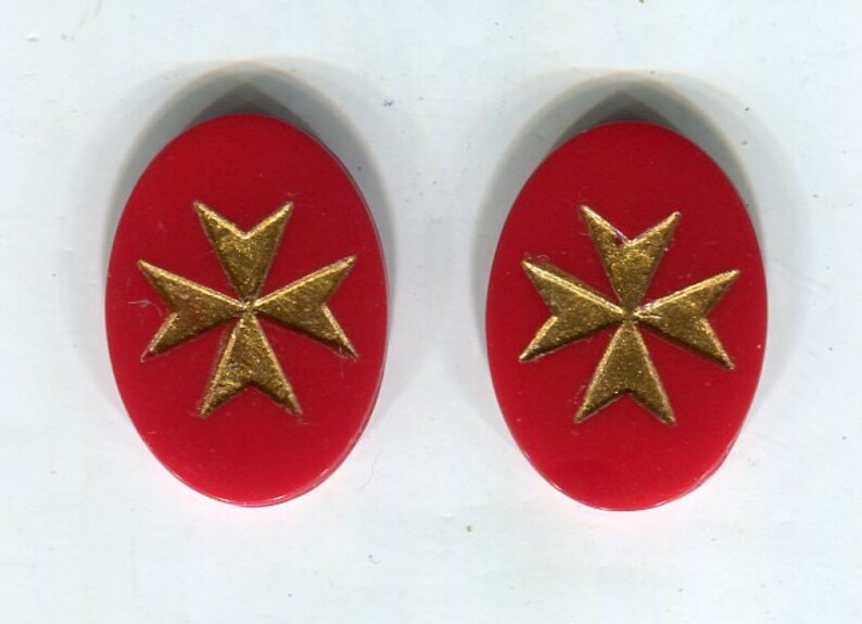 2 Böhmische Bild Cabochon 25x18 mm Malteser-Kreuz dunkel-rot gold Bild 1