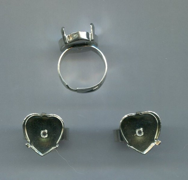 3 Bohemian ring blanks heart version silver 16 mm