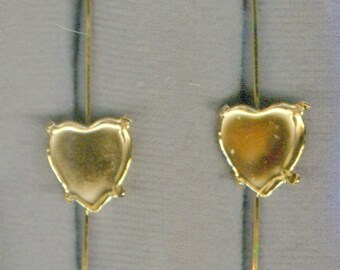 hand-soldered brass earrings blanks with heart chaton sockets 14 x 12 mm