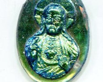 1 Böhmischer Bild-Cabochon Jesus 18x13 mm türkis iridis