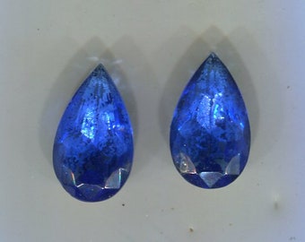 2 Bohemian faceted drops Chaton sapphire blue 20 x 12 mm