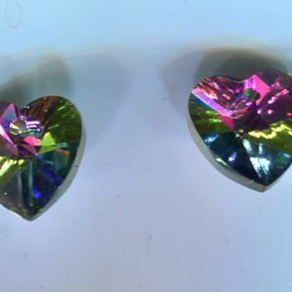 2 faceted glass heart pendant iridis 10 mm