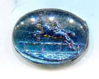 1 Böhmischer Bild-Cabochon Reiter türkis iridis 18x13 mm