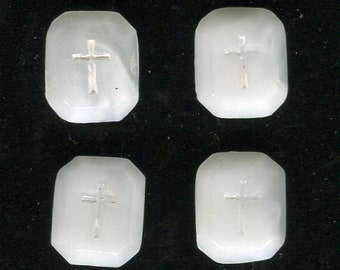 4 Cabochon with cross Pearl White 12 x 10 mm