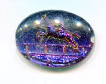 1 Böhmischer Bild-Cabochon Reiter blau iridis 18x13 mm