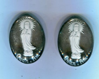 2 cabochon con immagine bohémien Madonna bianco + grigio 20 x 15 mm