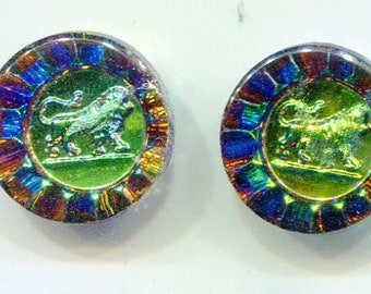 2 Böhmische Bild-Cabochon Sternzeichen Löwe iridis 18 mm