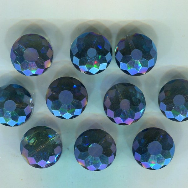 10 faceted glass beads blue iridis 14 mm