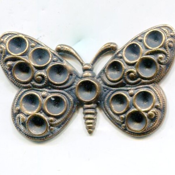 1 Chaton strass bohème serti papillon vieux cuivre 38 x 23 mm