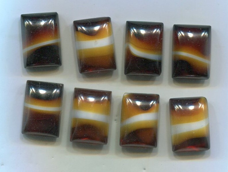 8 Bohemian Cabochon Brown Marble Optic 14 x 10 mm