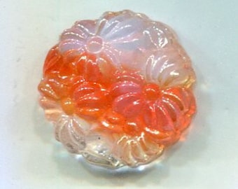 1 Böhmischer Blüten Cabochon 18 mm orange + weiß