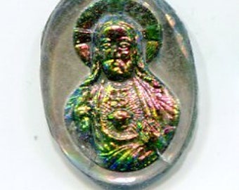 1 Böhmischer Bild-Cabochon Jesus 18x13 mm grau + iridis