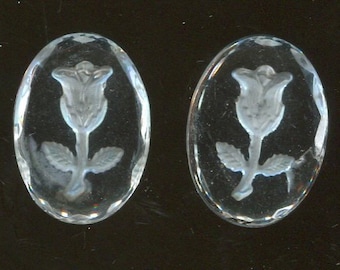 2 cabochon di pietre preziose di Boemia Cristallo rosa satinato 25 x 18 mm