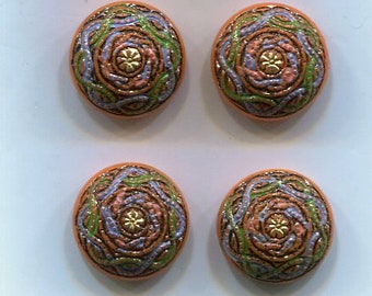 4 Bohemian Orient Mosaic Cabochon Colorful + Orange 12 mm