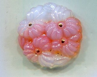 1 Bohemian flower cabochon 18 mm pink + white matt. with golden dots