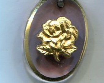 1 Böhischer Vintage Rosen-Gemme Anhänger lila+gold 18x13 mm