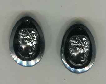 2 pendenti cammeo di Boemia nero AB + grigio argento 20 x 15 mm