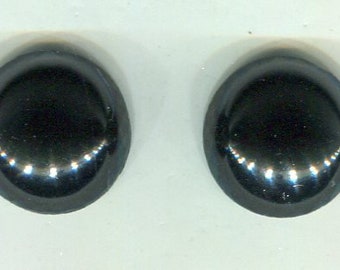 2 Czech glass cabochons black 16 mm