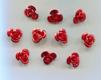 20 Alu-Rosen-Perlen rot 12 mm