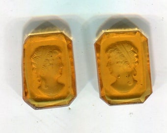 2 pietre decorative di Boemia cabochon gemma arancione-marrone 18 mm rettangolare destra. + sinistra