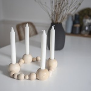 DIY, wooden ball wreath to make yourself, wooden candlestick complete, Advent wreath, image 2