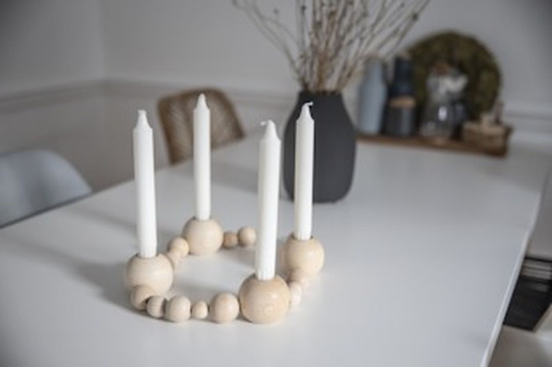 DIY, wooden ball wreath to make yourself, wooden candlestick complete, Advent wreath, image 2