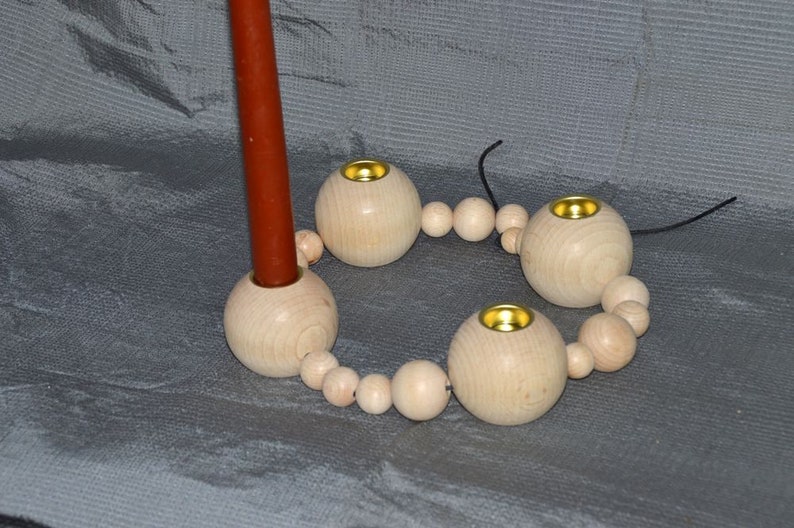 DIY, wooden ball wreath to make yourself, wooden candlestick complete, Advent wreath, image 6