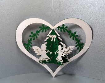 3D Christmas mobile, heart with angel