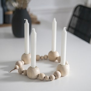 DIY, wooden ball wreath to make yourself, wooden candlestick complete, Advent wreath, image 5