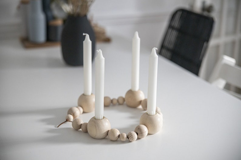 DIY, wooden ball wreath to make yourself, wooden candlestick complete, Advent wreath, image 5