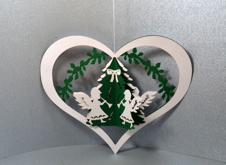 Paper mobile, heart with children, Danish paper art, Christmas tree, children, Christmas decoration, window decoration, image 4