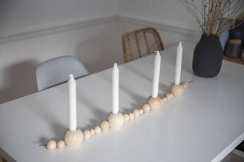 DIY, wooden ball wreath to make yourself, wooden candlestick complete, Advent wreath, image 1