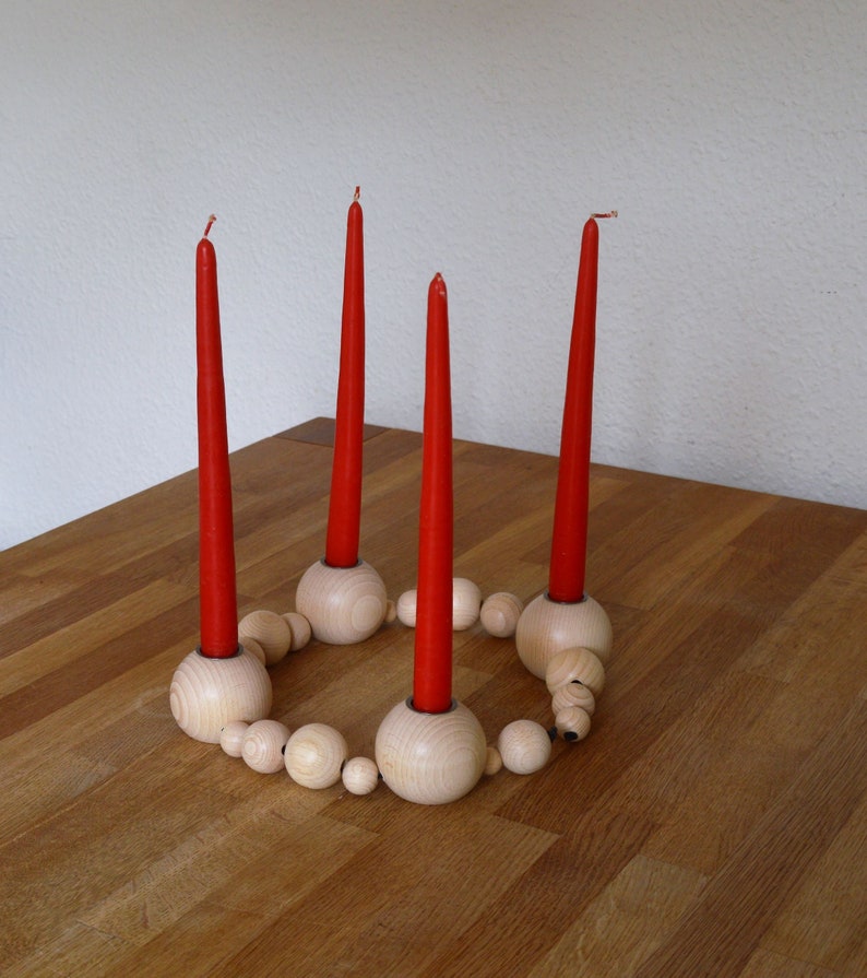 DIY, wooden ball wreath to make yourself, wooden candlestick complete, Advent wreath, image 3