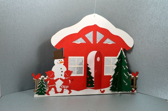 Mobile Paper Mobile House In The Snow Snowman Winter Etsy