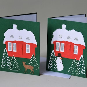 1 Tarjeta navideña danesa, tarjetas navideñas hechas a mano, navidad, tarjetas de felicitación, tarjetas para navidad, felicitaciones navideñas, casas en la nieve