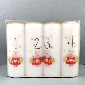 4 Danish calendar candles with angels, candles with motifs, Advent candles, candles for Christmas,