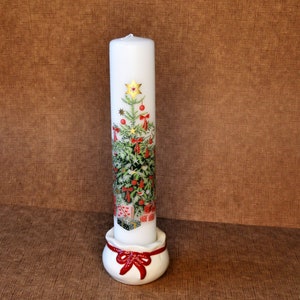Danish calendar candle with candle holder, candles with numbers, candle with fir tree, calendar candles, Advent calendar,
