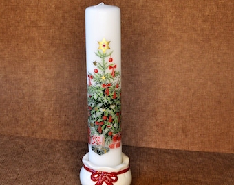 Danish calendar candle with candle holder, candles with numbers, candle with fir tree, calendar candles, Advent calendar,