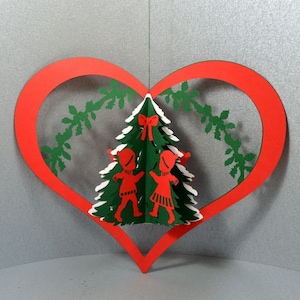 Paper mobile, heart with children, Danish paper art, Christmas tree, children, Christmas decoration, window decoration,