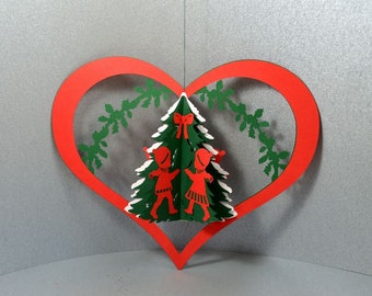 Paper mobile, heart with children, Danish paper art, Christmas tree, children, Christmas decoration, window decoration,