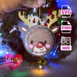 Kerst Ornament 8cms - 3,15 inch / Cut bestand / Reno / Rode neus Mooi / Jongen, Meisje / Xmas Ball cricut SVG cameo. STUDIO