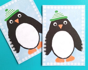 Postkarte Pinguin | Karte Pinguin mit Mütze | Pinguin Grußkarte Winter | süße Pinguine