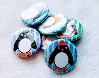 Buttons (Set) Igel, Pinguin | für Adventskalender,  Kindergeburtstag, Mitgebsel, kleine Geschenke, Kindergarten, Kinder | Motto Schnee