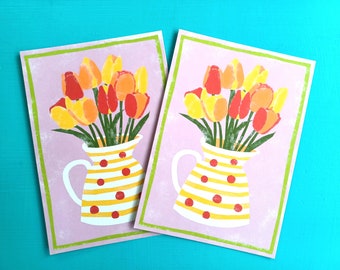 Postkarte Ostern | Karte Frühling | Osterkarte | hübsche Karte mit Tulpen | Blumenkarte Grußkarte Blumenstrauß | Frühlingskarte