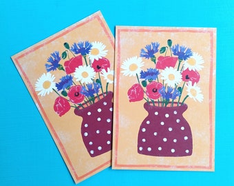 Postkarte Sommer Blumenstrauß | Karte Geburtstag natürliche Blumen | Blumenstrauß Natur | natürliche Deko Sommer Jahreszeiten Dekoration