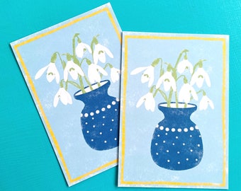 Schneeglöckchen Postkarte | Karte Winter Blumen | Postkarte Blumenstrauß | Grußkarte bunter Blumenstrauß für Mutter, Freundin, Oma