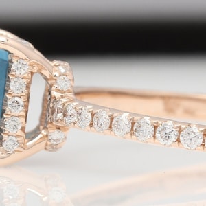 14k rose gold london blue topaz ring -emerald shaped london blue topaz ring -gemstone ring  dainty jewelry