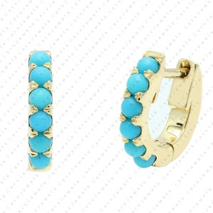 11mm  Turquoise gemstone huggie earrings, 14k gold 2MM Turquoise huggies, dainty hoops,  eternity hoop earrings