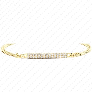 Cuban Link Chain 14k Solid Gold / 3MM Cuban Curb Link Chain Bracelet with 30Pcs 1.40mm diamond  Micro Pave Setting .